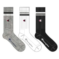 Champion Tennissocken (Baumwolle) Crew Stripes Grau/weiss/schwarz Herren - 3 Paar