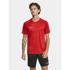 Craft Sport-Tshirt Squad 2.0 Contrast Jersey (hohe Elastizität, Bequeme Passform) Rot Herren