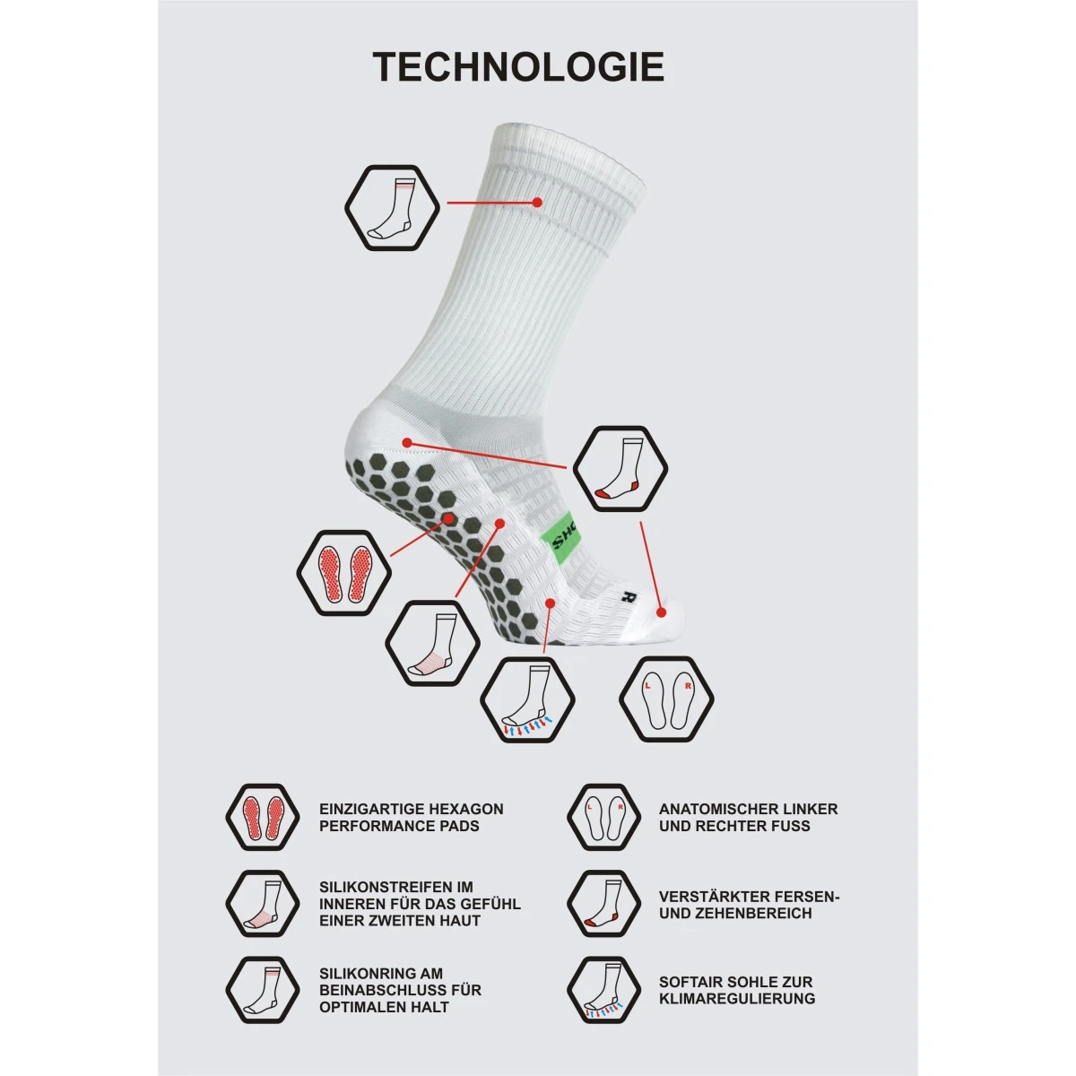 Shoesoxx Sportsocke Crew Cushion (Silikonstreifen, Maximaler Halt Im Schuh) Rot Herren - 1 Paar 4 Shoesoxx Sportsocke Crew Cushion (Silikonstreifen, Maximaler Halt Im Schuh) Rot Herren - 1 Paar – Bild 4