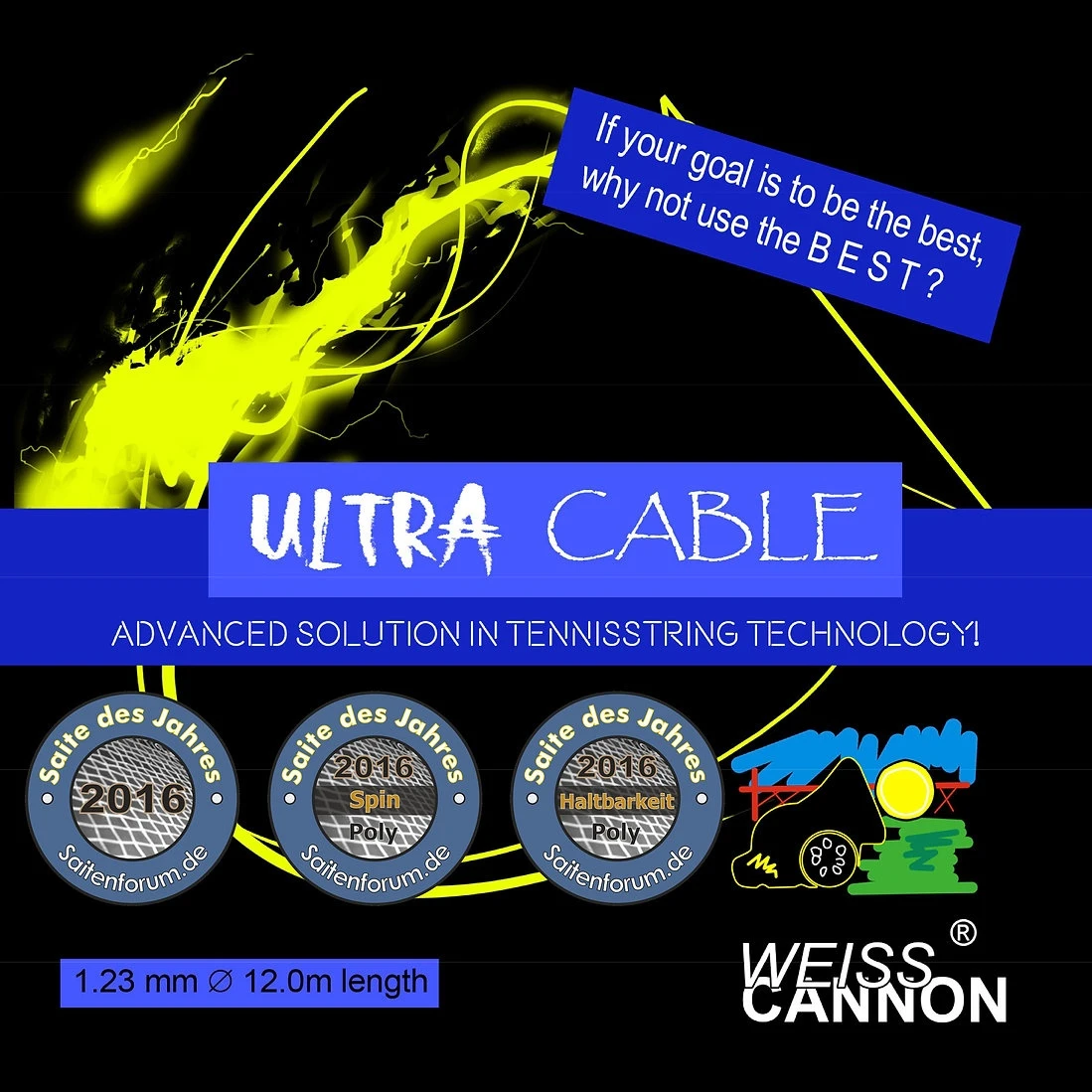 WeissCannon Tennissaite Ultra Cable Schwarz 12m Set 1 WeissCannon Tennissaite Ultra Cable Schwarz 12m Set
