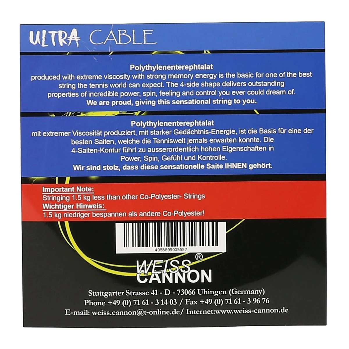 WeissCannon Tennissaite Ultra Cable Gelb 12m Set 2 WeissCannon Tennissaite Ultra Cable Gelb 12m Set – Bild 2