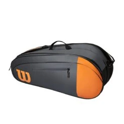 Wilson Tennis-Racketbag Team (Schlägertasche, 2 Hauptfächer) Grau/orange 6er