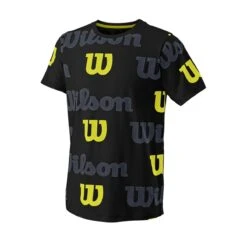 Wilson Tennis Tshirt All Over Logo Tech (Baumwollmix) Schwarz Jungen
