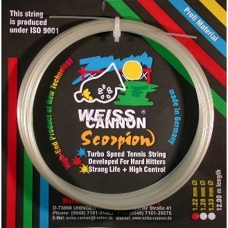 WeissCannon Tennissaite Scorpion (Haltbarkeit+Kontrolle) Weiss 12m Set 1 WeissCannon Tennissaite Scorpion (Haltbarkeit+Kontrolle) Weiss 12m Set
